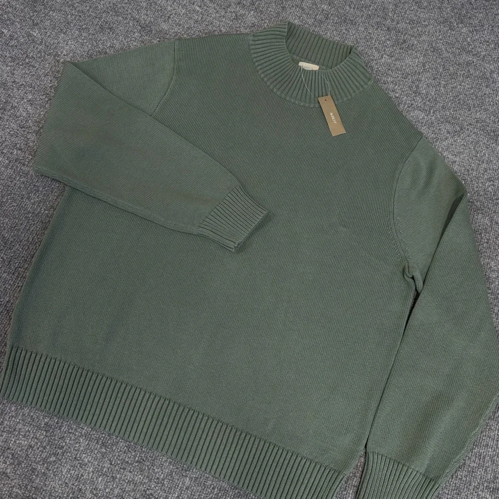 J.CREW Sweater Men Large Sage Green Heritage Cotton Mockneck Knit NEW